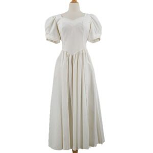 VTG Laura Ashley Dress 100% Cotton Cottagecore Coquette 80's Wedding Ivory Sz 12